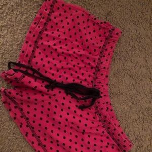 Pink and black polkadot pajama shorts